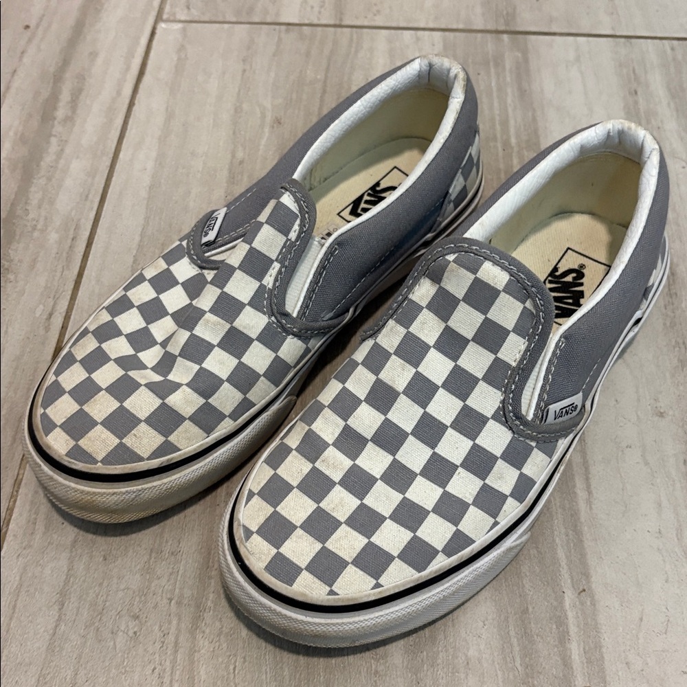 Vans Gray and White Checkered Slip-Ons